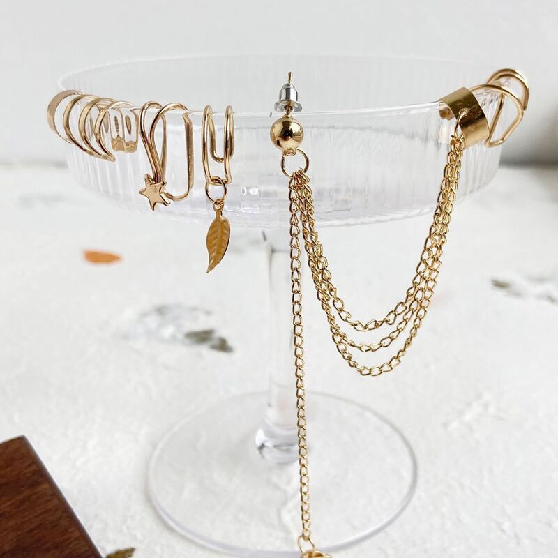 

7pcs Leaf Decor Earrings, Gold
