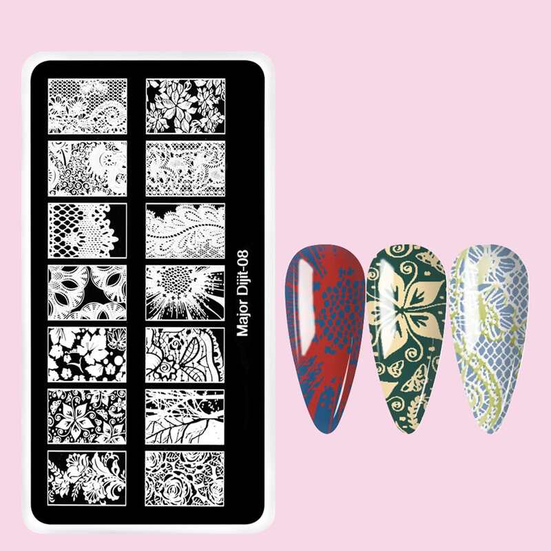 

1pc Floral Pattern Nail Art Template Plate, Silver