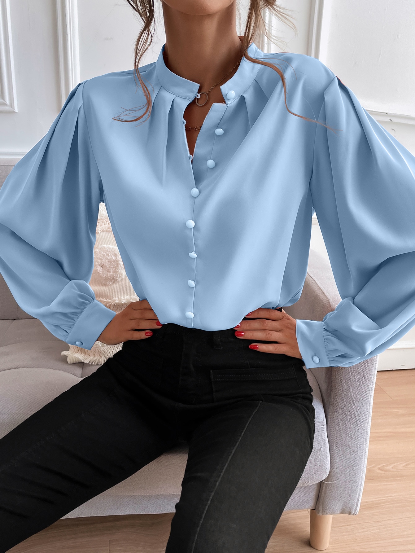 Bishop Sleeve Button Up Blouse