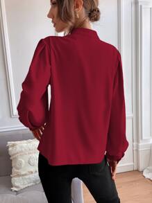 SHEIN Frenchy Blusa de manga obispo con botón - Burdeos - Ver 2