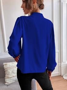 Chiquease Bishop Sleeve Button Up Blouse,Long Sleeve Tops Fall Cloth For Women - Royal Blue - View 2