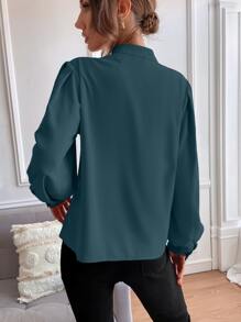 Chiquease Bishop Sleeve Button Up Blouse - Green - View 2