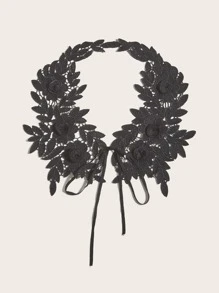 1入花與葉子細節式襯衫插領,中空優雅純色,適用於衣裙裝飾 - 黑色 - 查看 2