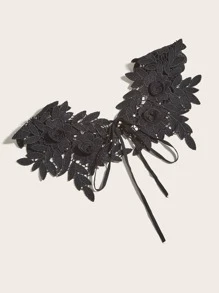 1入花與葉子細節式襯衫插領,中空優雅純色,適用於衣裙裝飾 - 黑色 - 查看 3