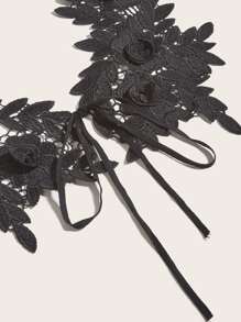 1入花與葉子細節式襯衫插領,中空優雅純色,適用於衣裙裝飾 - 黑色 - 查看 4