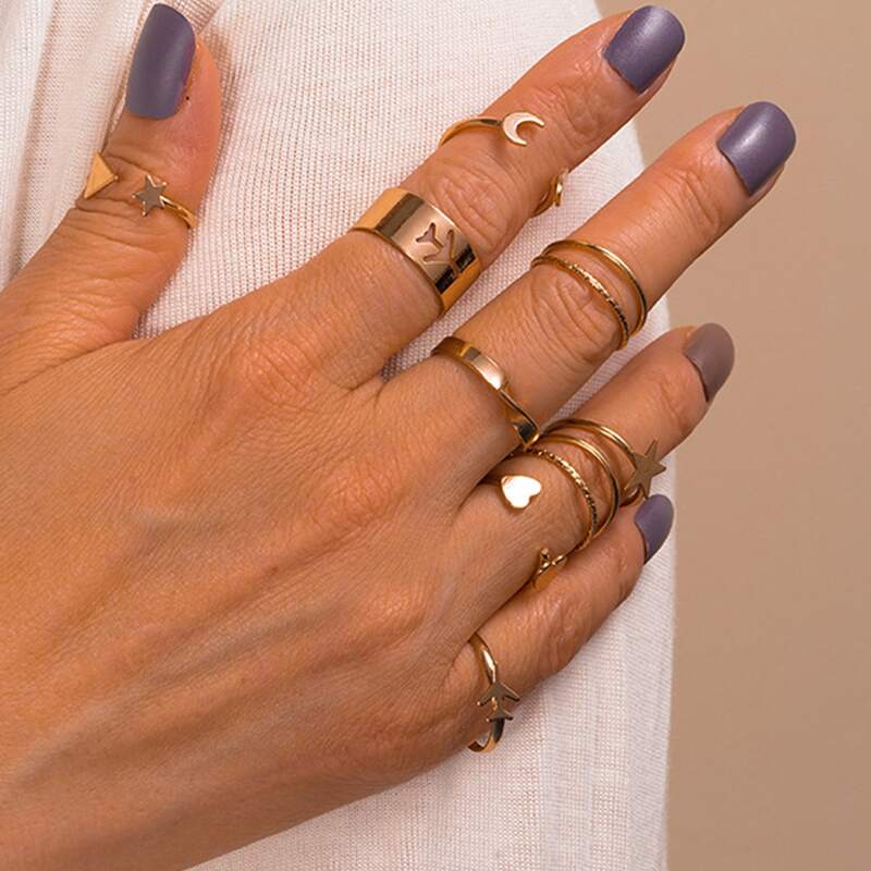 

9pcs Star Decor Ring, Gold