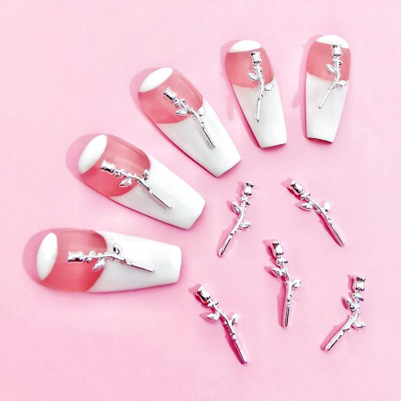 

10pcs Rose Design Nail Art Decoration, Silver