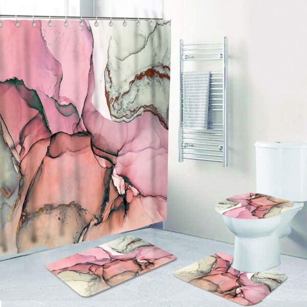 

1pc Marble Print Bath Mat Or 1pc Shower Curtain, Multicolor