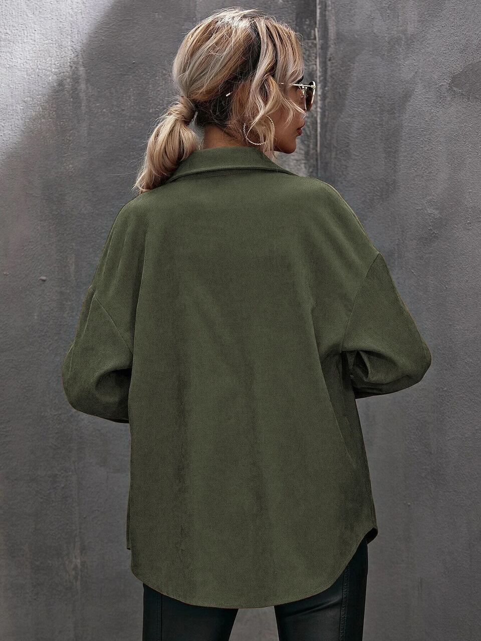 Corduroy Curved Hem Drop Shoulder Blouse Women Shirt,Long Sleeve Tops Fall Cloth For Women