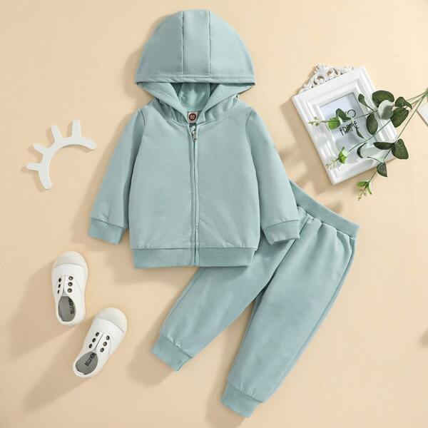 

Baby Solid Zip Up Hoodie & Sweatpants, Mint green