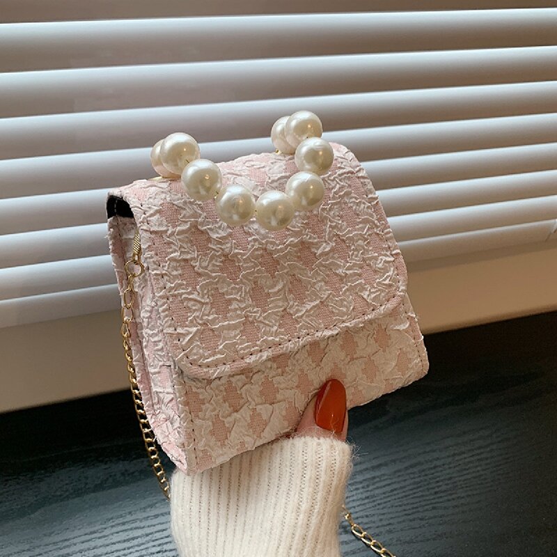 

Faux Pearl Beaded Satchel Bag, Pink