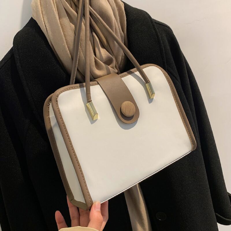 

Snap Button Shoulder Tote Bag, White