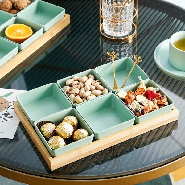 

6pcs Plain Snack Dish & 1pc Rack, Green