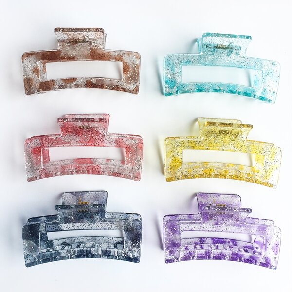 

6pcs Glitter Decor Hair Claw, Multicolor
