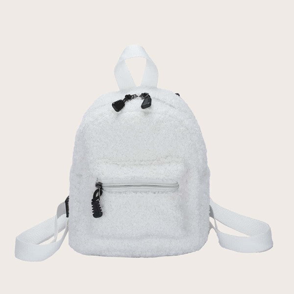 

Fluffy Pocket Front Backpack, White