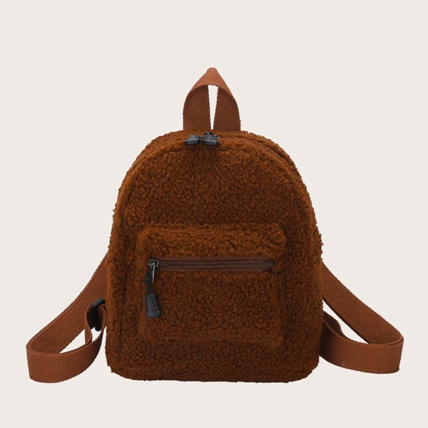

Fluffy Pocket Front Backpack, Rust brown