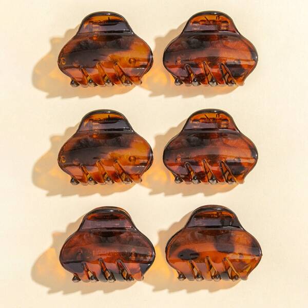 

6pcs Simple Hair Claw, Brown