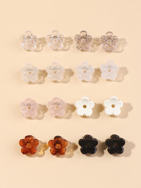 16pcs Flower Decor Hair Claw Cute Claw Clips Hair Clips Hair Jaw Clip Hair Clamps Hair Clutch Hair Catcher Clip, School Stuff, College Fall Winter Hair Accessories For Women For Vacation Outfits Woman