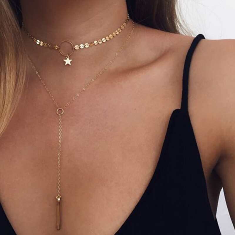 

Disc Decor Layered Chain Necklace, Gold