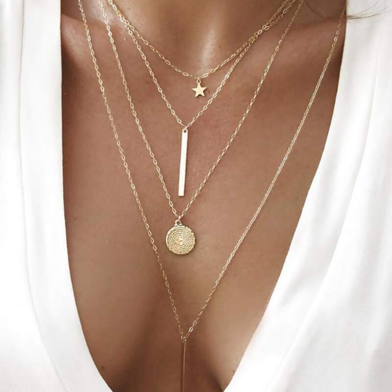 

Geo Pendant Layered Chain Necklace, Gold