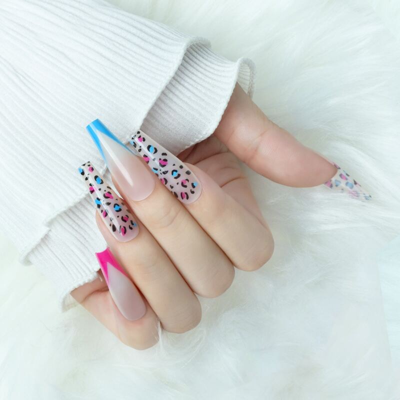 

24pcs Leopard Fake Nail & 1sheet Tape & 1pc Nail File, Multicolor