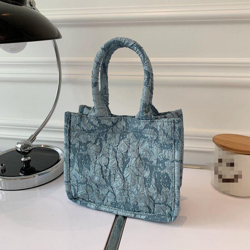 

Double Handle Crinkle Satchel Bag, Blue