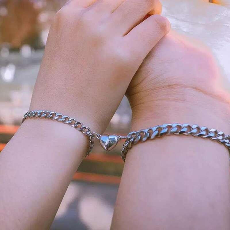 2pcs Magnetic Chain Bracelet, Silver