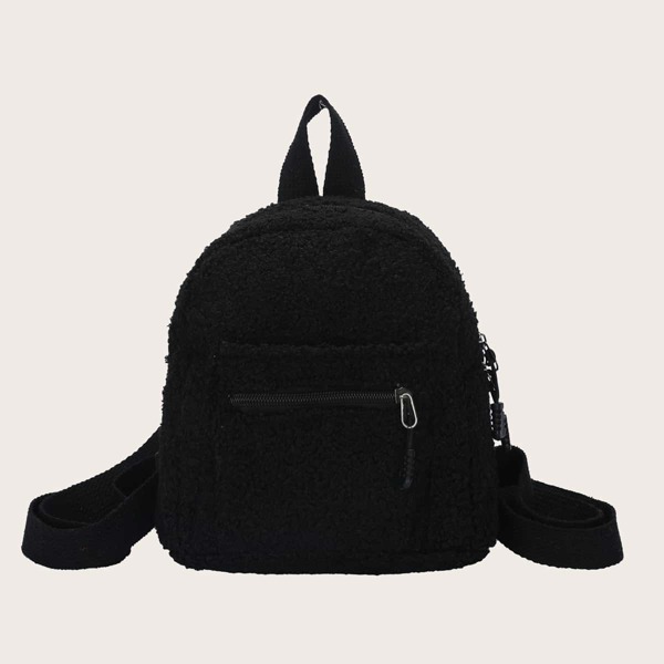 

Fluffy Pocket Front Backpack, Black