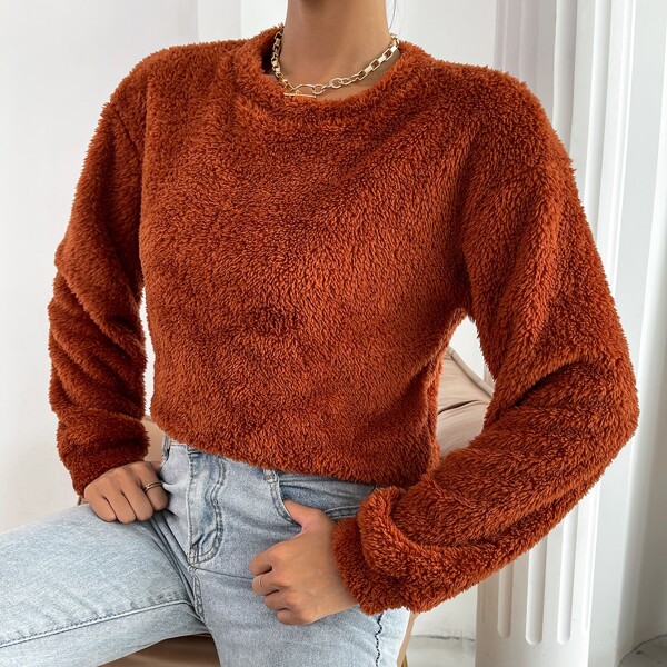 

Drop Shoulder Flannel Pullover, Burnt orange