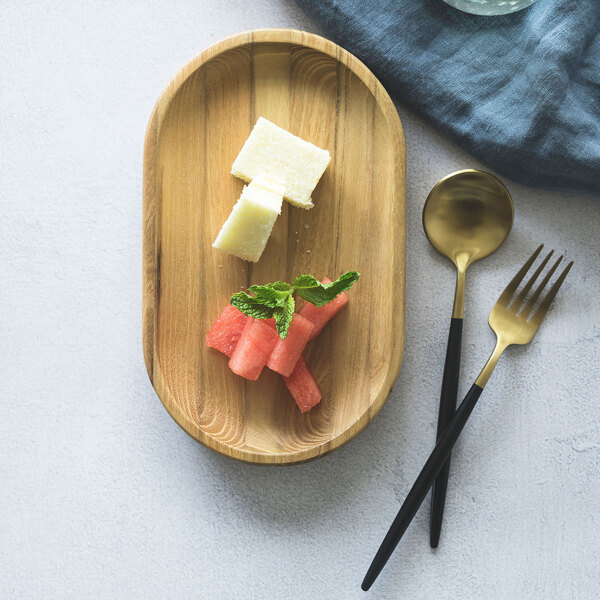 

1pc Wooden Tray & 1pc Spoon & 1pc Fork, Khaki