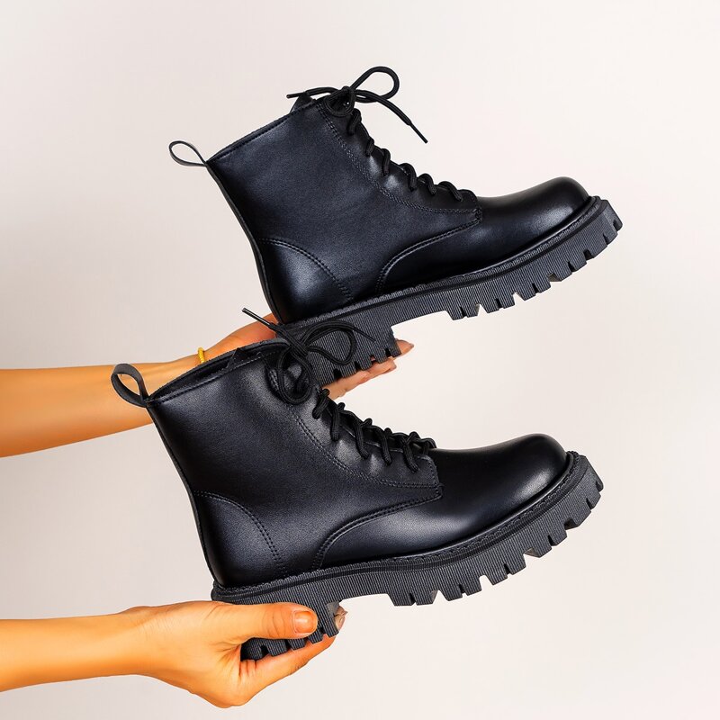 

Lace-up Front Combat Boots, Black