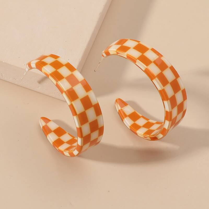 

Plaid Pattern Hoop Earrings, Multicolor