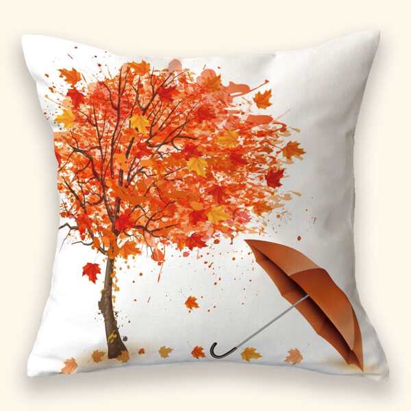

Maple Leaf Print Cushion Cover Without Filler, Multicolor