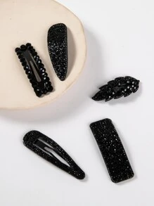 5pcs Rhinestone Hair Clip - Black - View 1