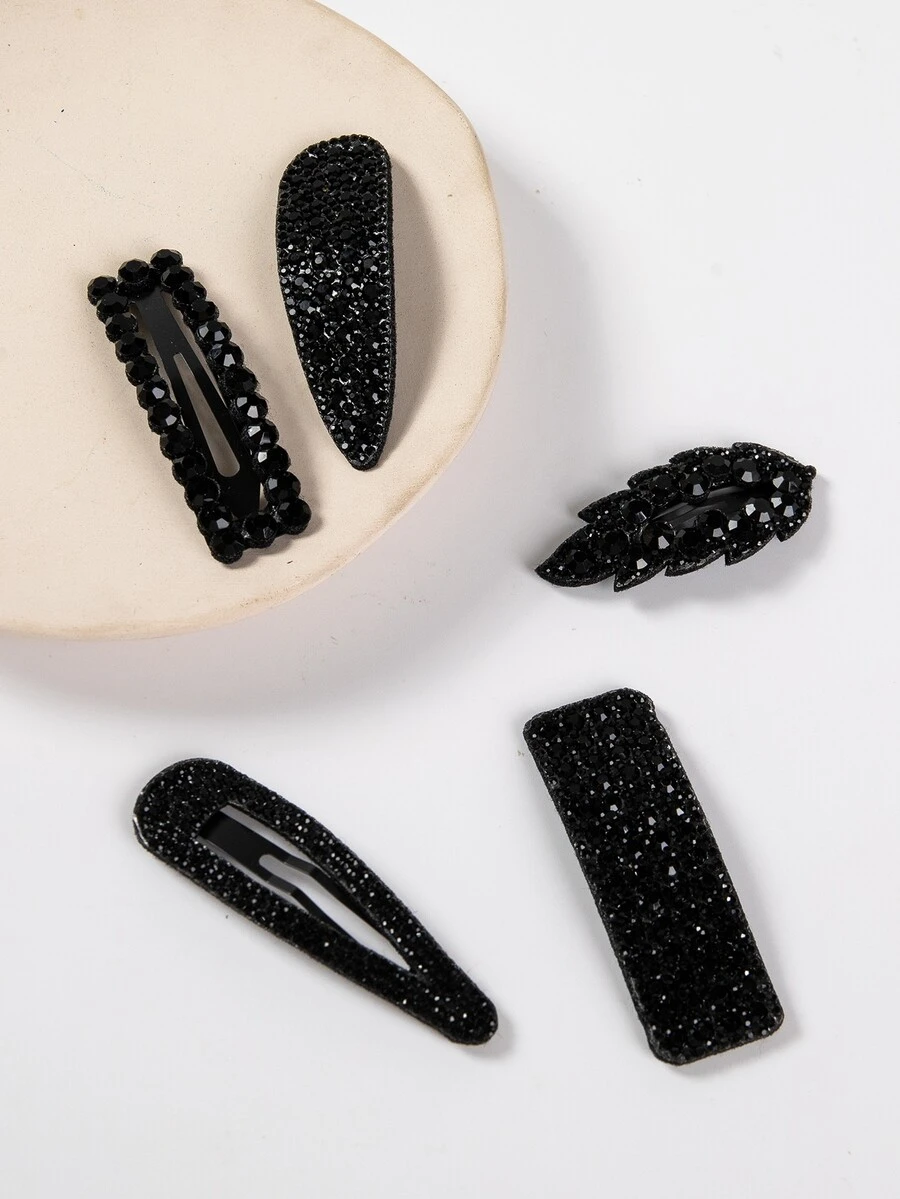 5pcs Rhinestone Hair Clip - Black - View 1