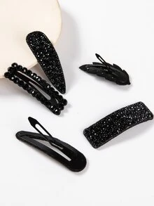 5pcs Rhinestone Hair Clip - Black - View 2