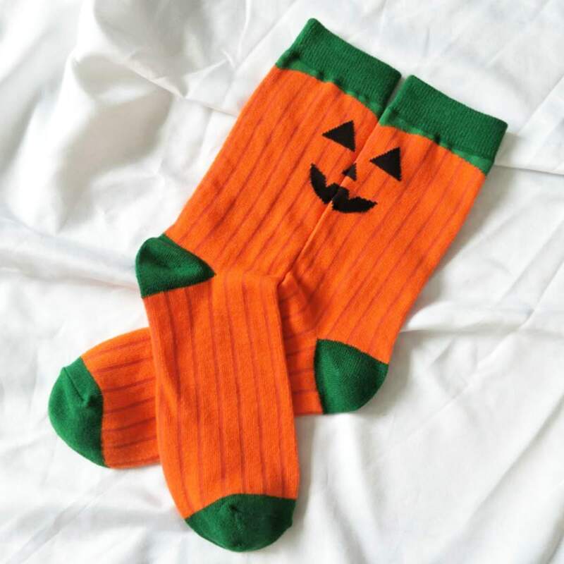 

Halloween Pumpkin Print Crew Socks, Multicolor