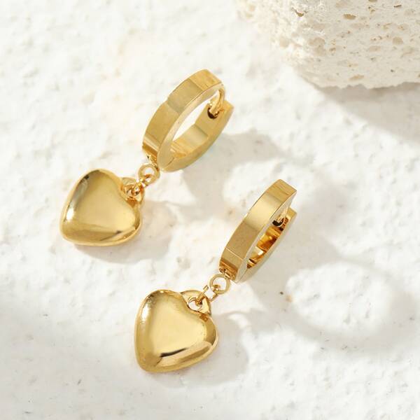 

18K Gold Plated Heart Decor Drop Earrings