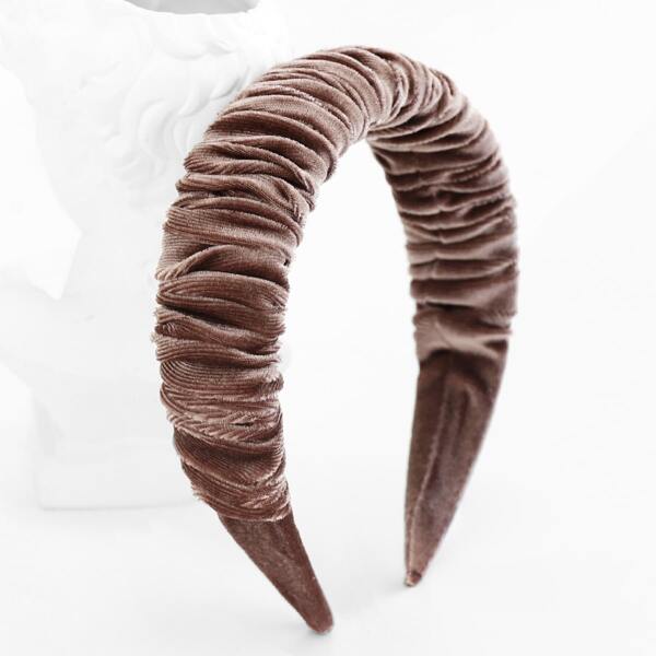 

Solid Pleated Headband, Brown