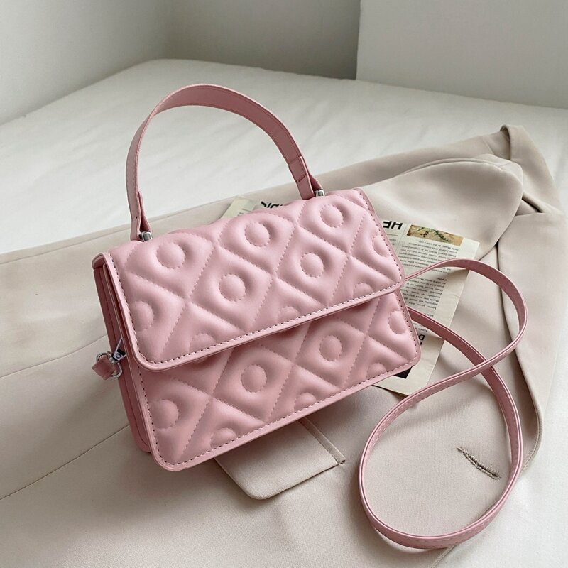 

Embossed Flap Satchel Bag, Pink