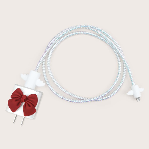 

4pcs Bowknot Design Data Cable Protector, White