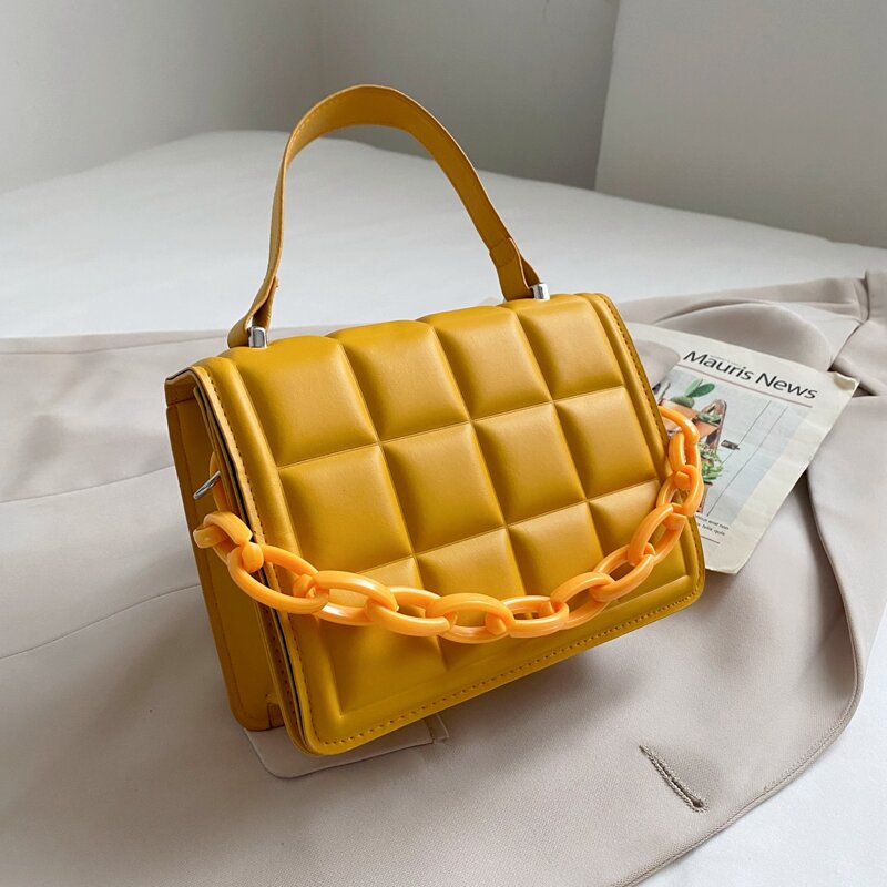

Embossed Flap Satchel Bag, Yellow