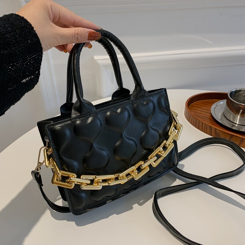 

Heart Embossed Satchel Bag, Black