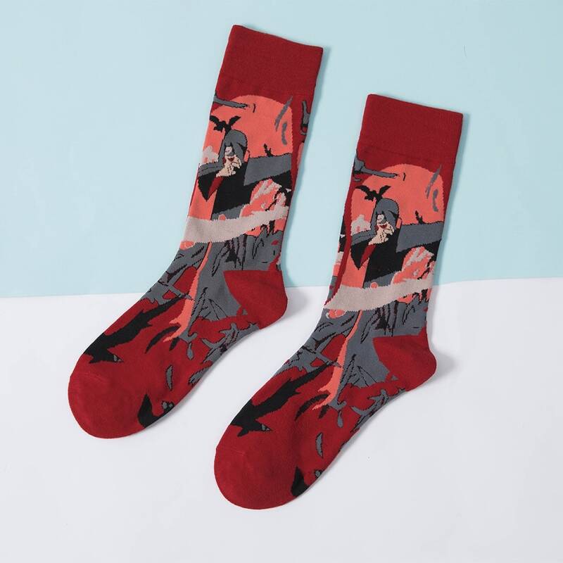 

Figure Print Crew Socks, Red