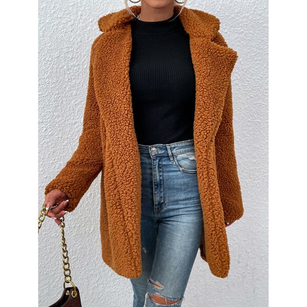 

Drop Shoulder Open Front Teddy Coat, Brown