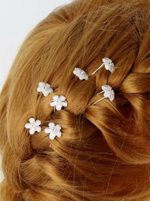 街頭10入組花朵飾品髮夾 - 白色 - 查看 1