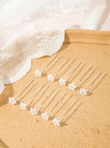 街頭10入組花朵飾品髮夾 - 白色 - 查看 2