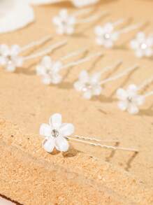 街頭10入組花朵飾品髮夾 - 白色 - 查看 4