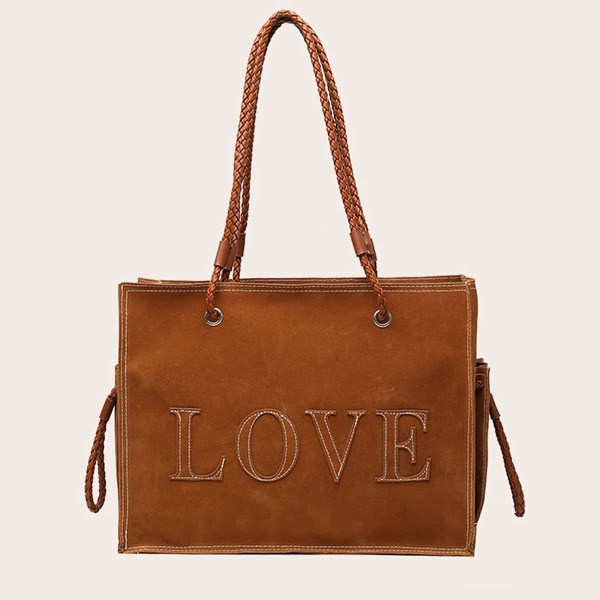 

Letter Appliques Tote Bag, Brown