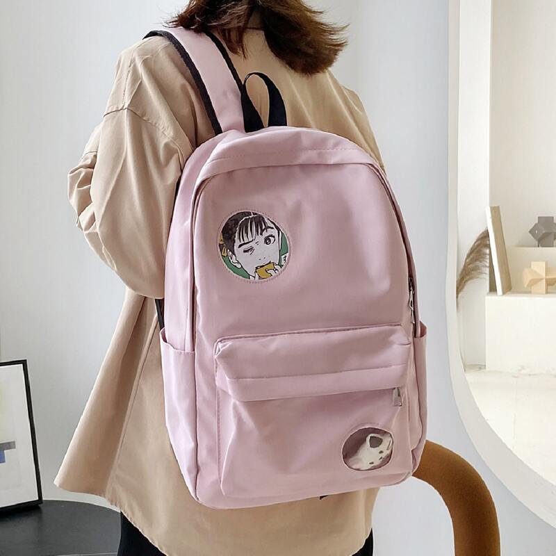 

Cartoon Graphic Zip Front Backpack, Pink